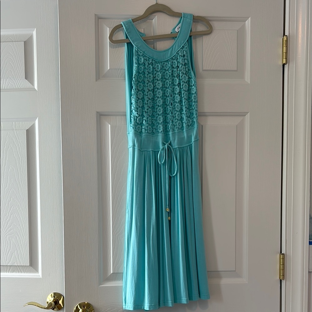 Floral Lace Turquoise Sleeveless Dress